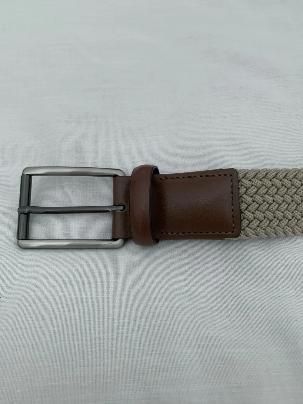 Grand Slam Mens Braided Stretch Golf Belt 44 NWT Khaki Beige Tan Leather Trim